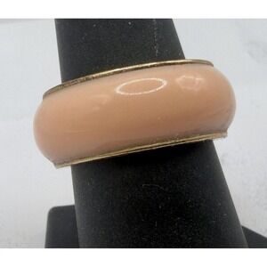 Pink Lucite Style Gold Tone Dome Band Ring Size 5.5 Wide Retro Statement